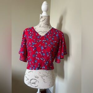 Japna Red and Blue Floral Blouse